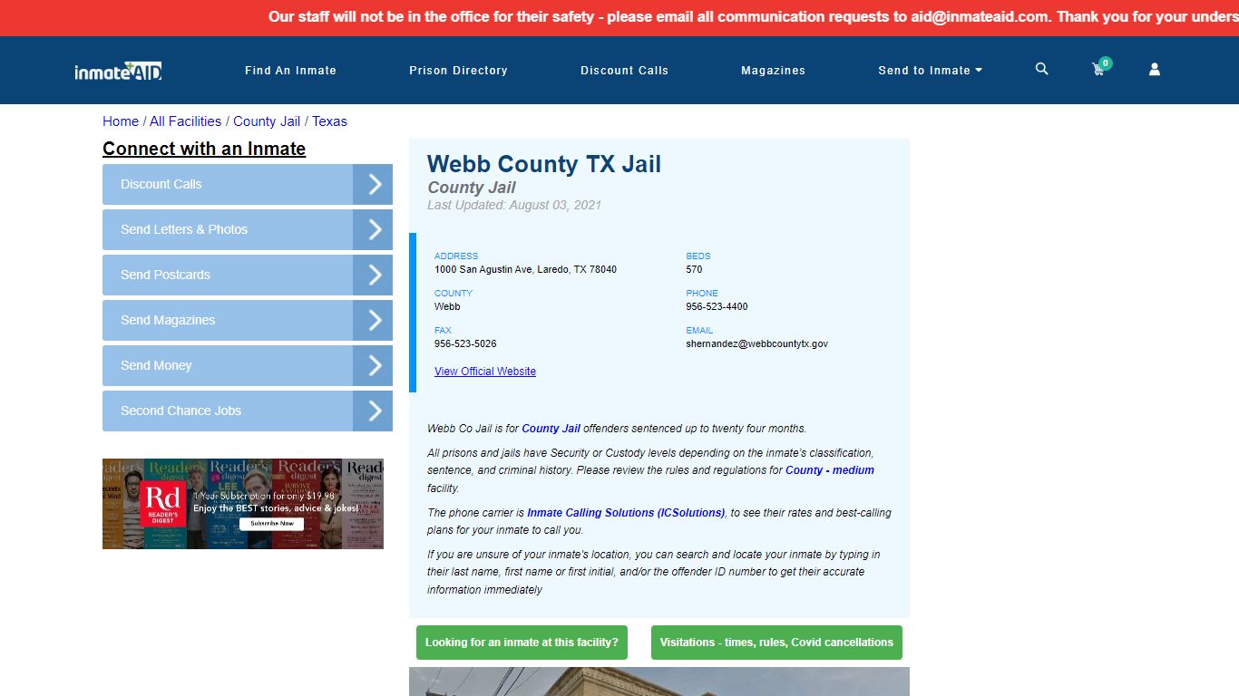 Webb County TX Jail - Inmate Locator - Laredo, TX